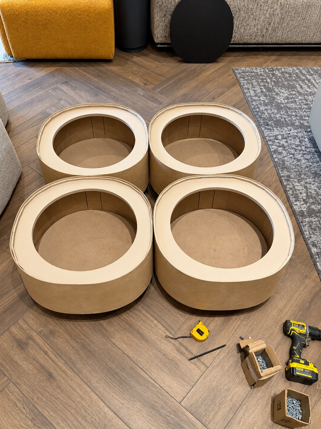 Table components before finishing · Retouched project image