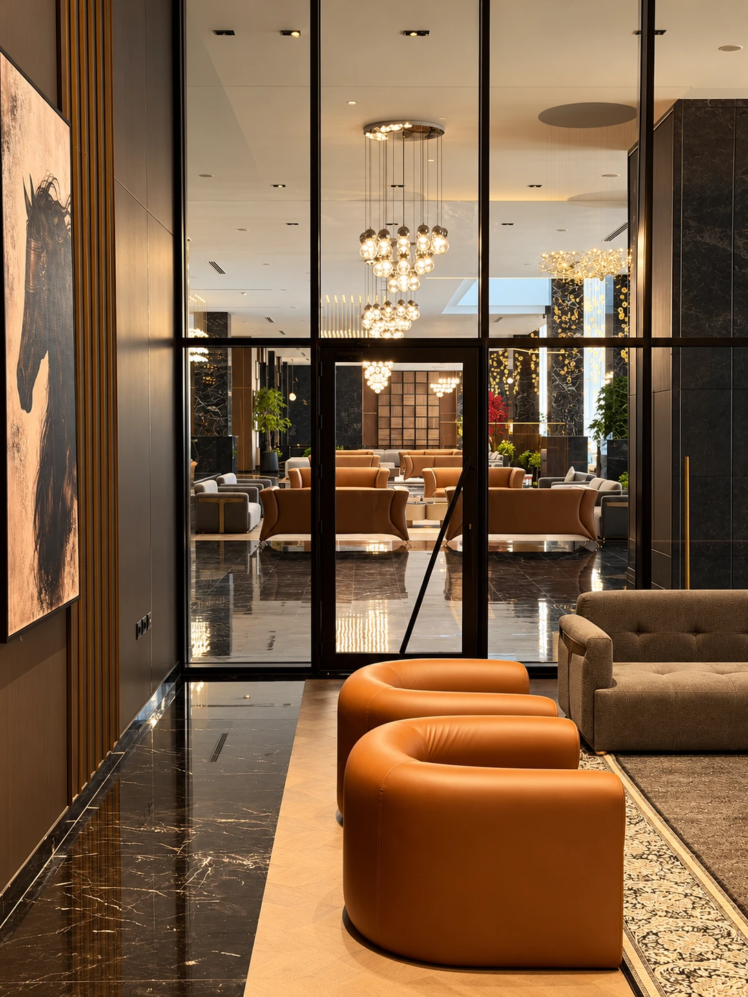 Seating and reflections · Retouched project image