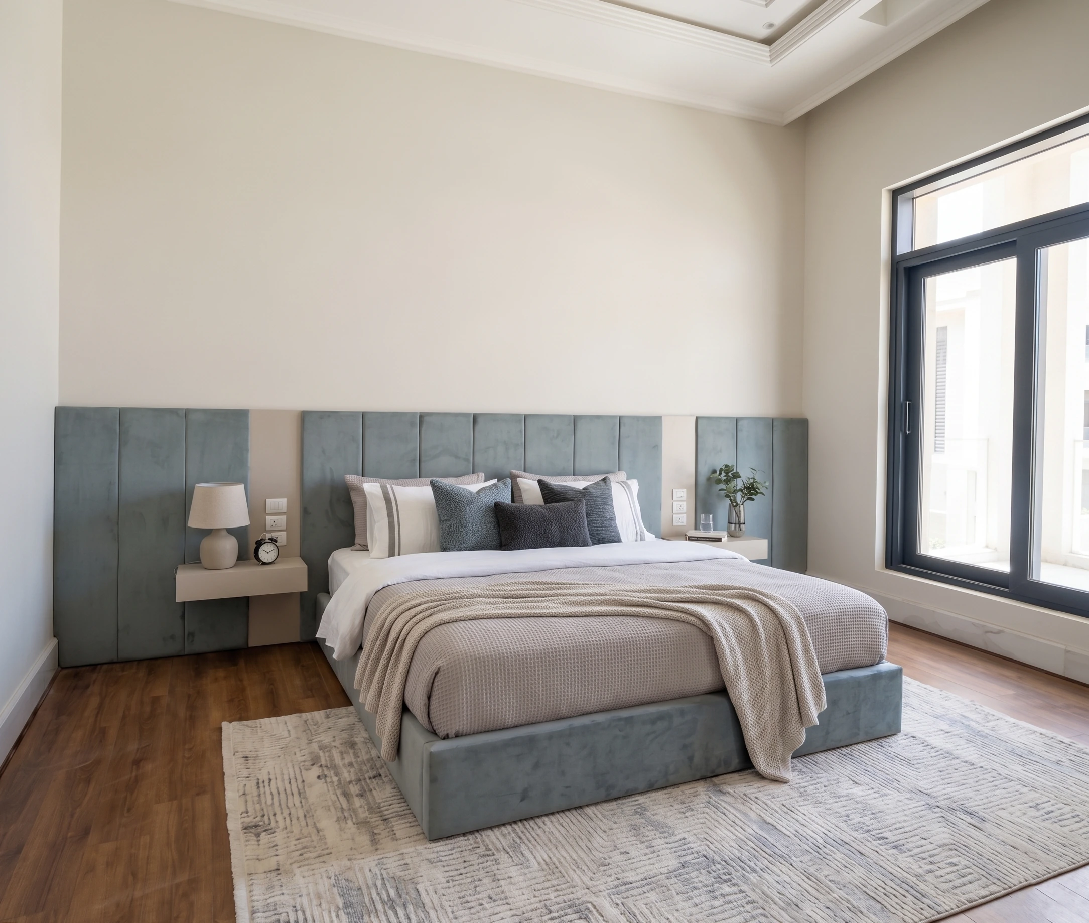 Upholstered bed and stone · Edited archive image