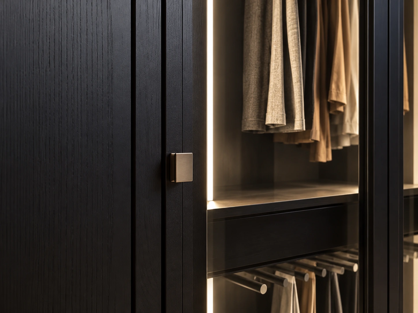 Wardrobe handle and timber grain · AI-assisted detail study from project imagery