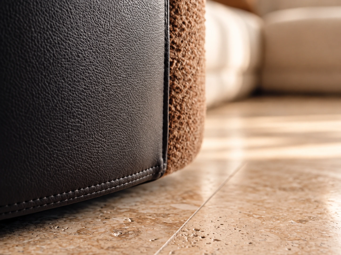 Upholstery seam and base · AI-assisted detail study from project imagery