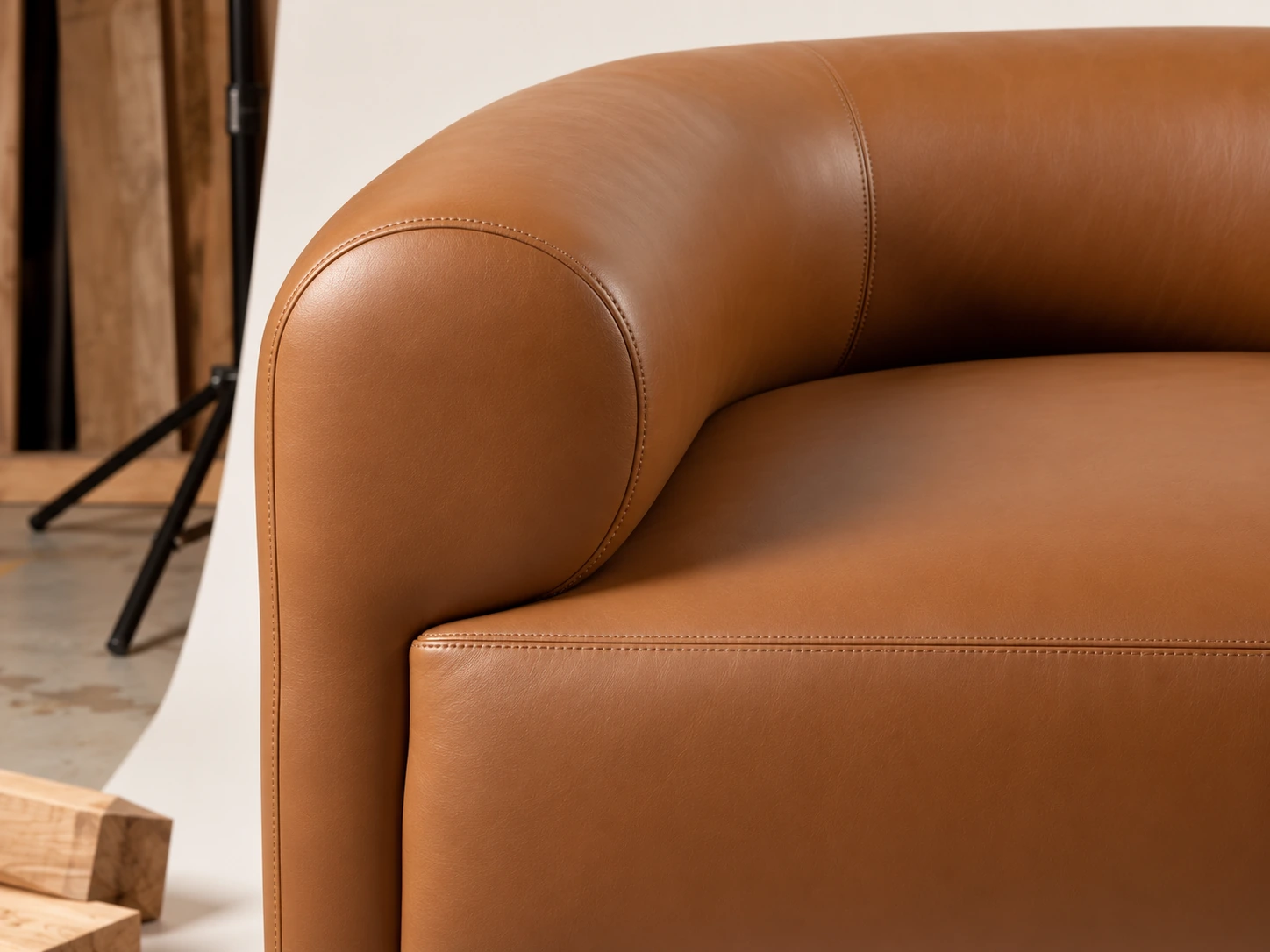 Curved upholstered chair arm · AI-assisted detail study from project imagery
