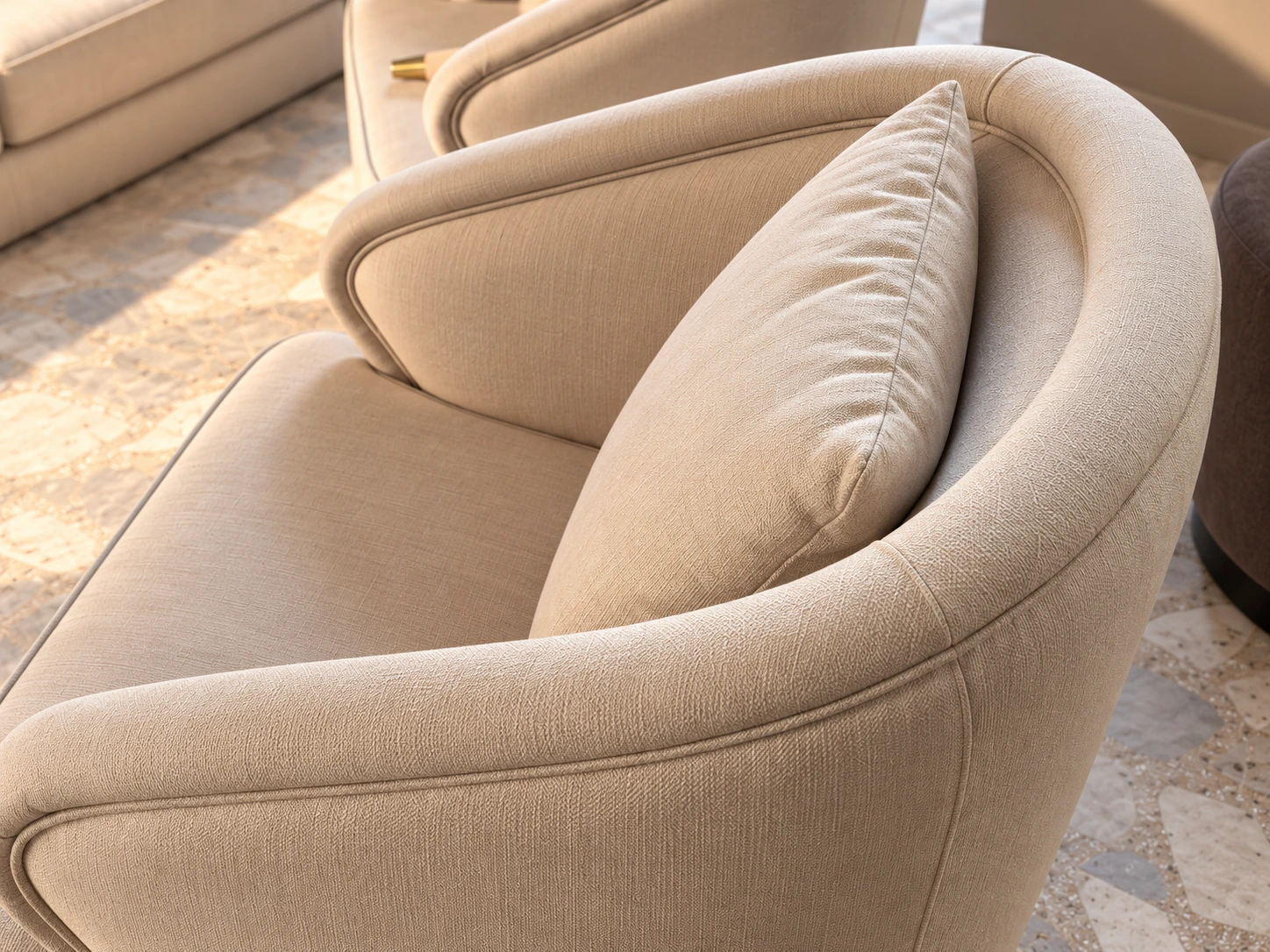 Upholstery texture and arm · AI-assisted detail study from project imagery
