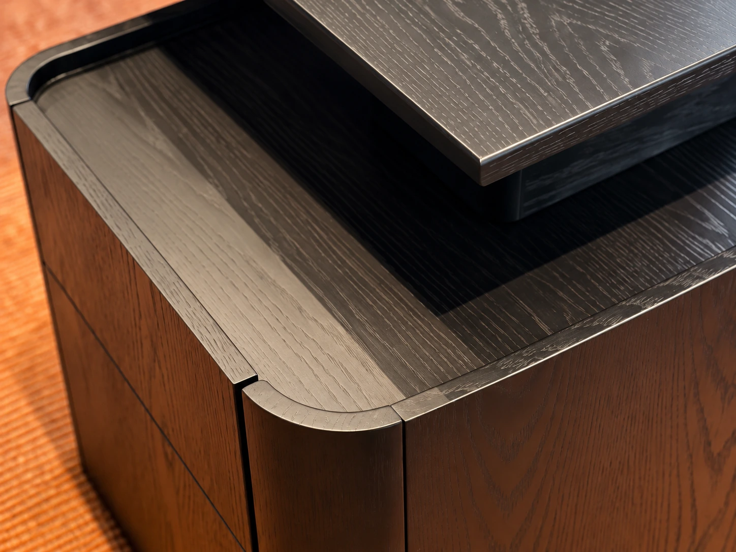 Timber edge and curved junction · AI-assisted detail study from project imagery
